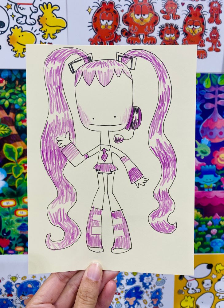 A very bad drawing of hatsune miku! Ink and colored pencil on paper 