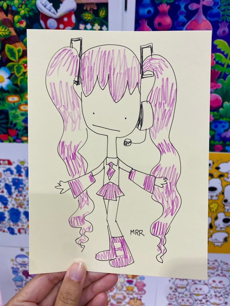 A very bad drawing of hatsune miku! Ink and colored pencil on paper 