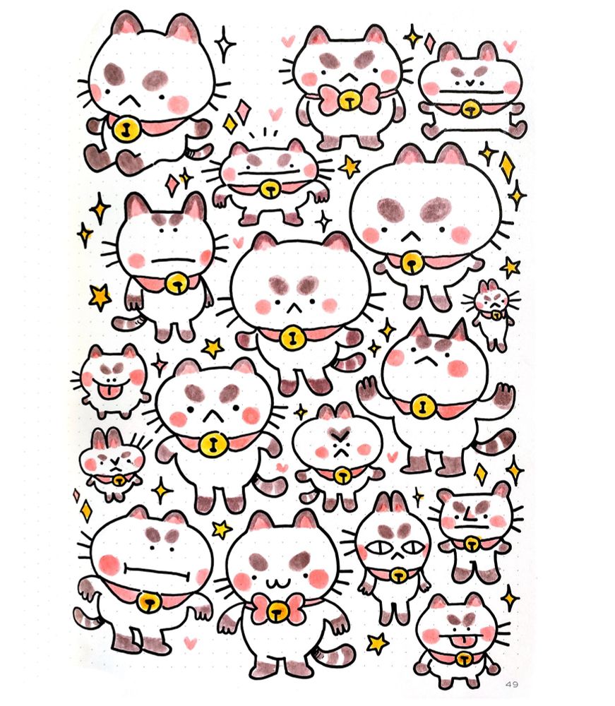 An illustration created using traditional ink and alcohol markers. The image features 18 puppycat drawings, none of which are accurate to what puppycat actually looks like. 