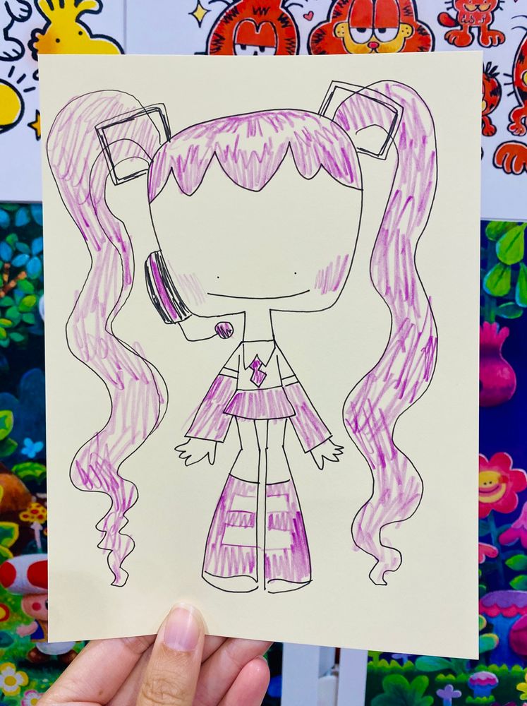 A very bad drawing of hatsune miku! Ink and colored pencil on paper 