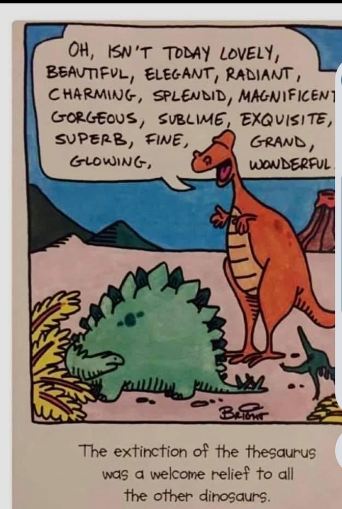 A cartoon dinosaur speaking gibberish.