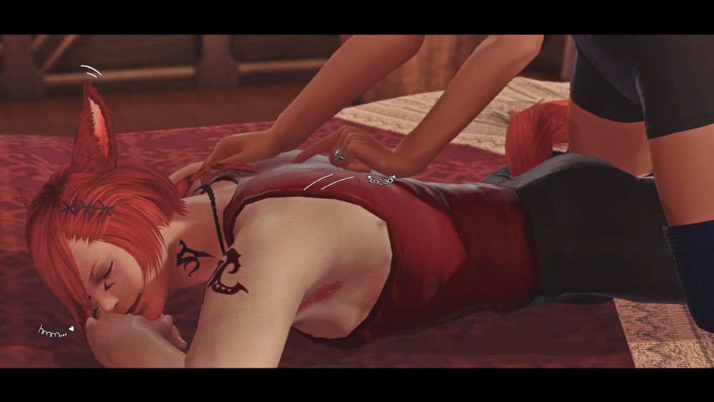 Mara moves a hand lower, kneading knuckles into his shoulder blade while tracing a finger down his spine. A contented sigh catches in his throat as his ears twitch lightly. 
