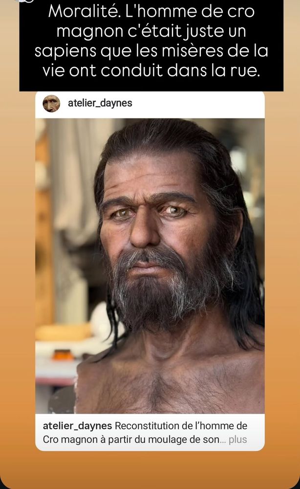 Post instagram d'une modélisation de Cro magnon d'après son crâne 