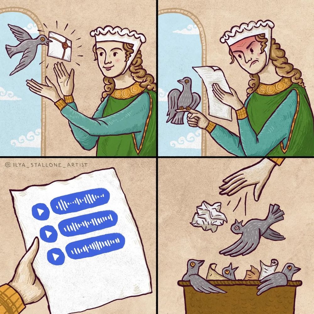 Une princesse reçoit un message  par pigeon. Mais ce sont des audios alors elle le jette 