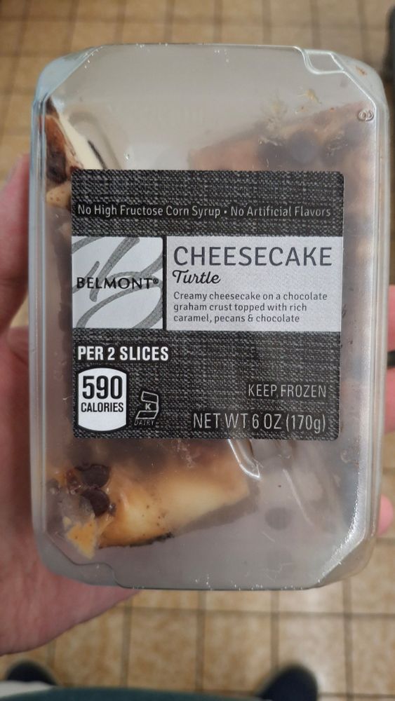A package of Belmont Turtle Cheesecake slices