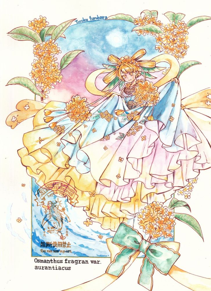 金木犀に宿る花の妖精のイラスト。