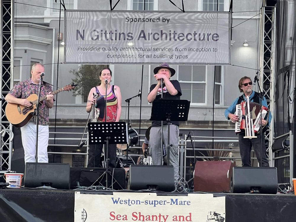 Photo from Weston shanty and folk festival of me playing violin for the band The Swing Rioters.