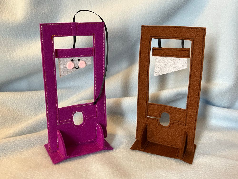 Purple and brown felt handsewn guillotines
