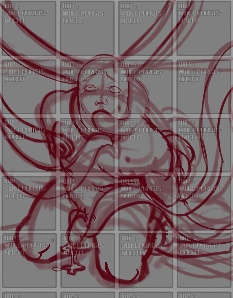 A figure with male genitalia being caressed, stroked, and penetrated by soft, squishy tentacles.