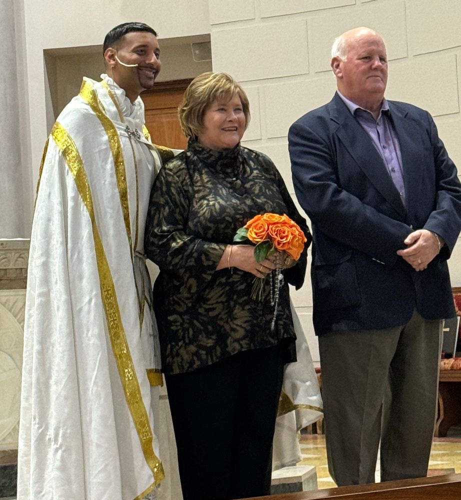 The same couple after renewing their vows in the same church in 2025