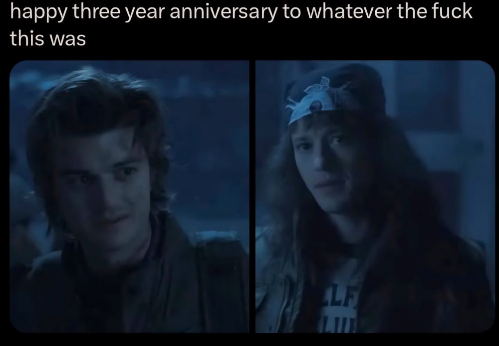 Tweet that says happy three year anniversary to whatever the fuck this was and its Steddie