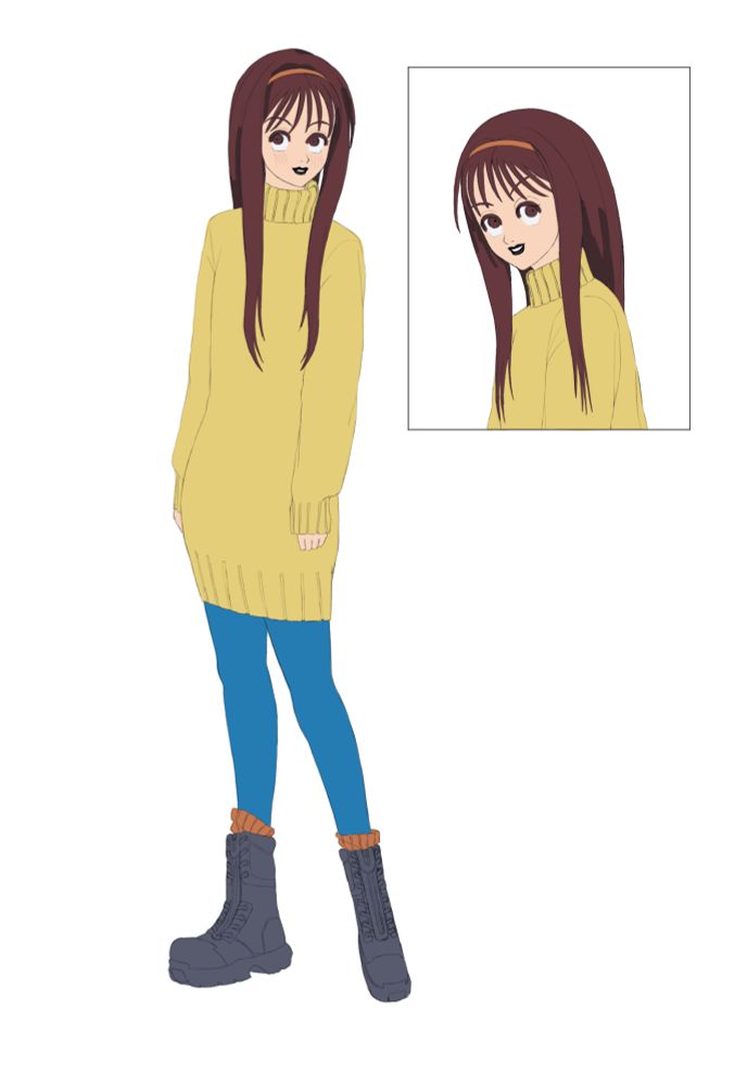 Two drawing of the same girl one is full body while the other is a face close up