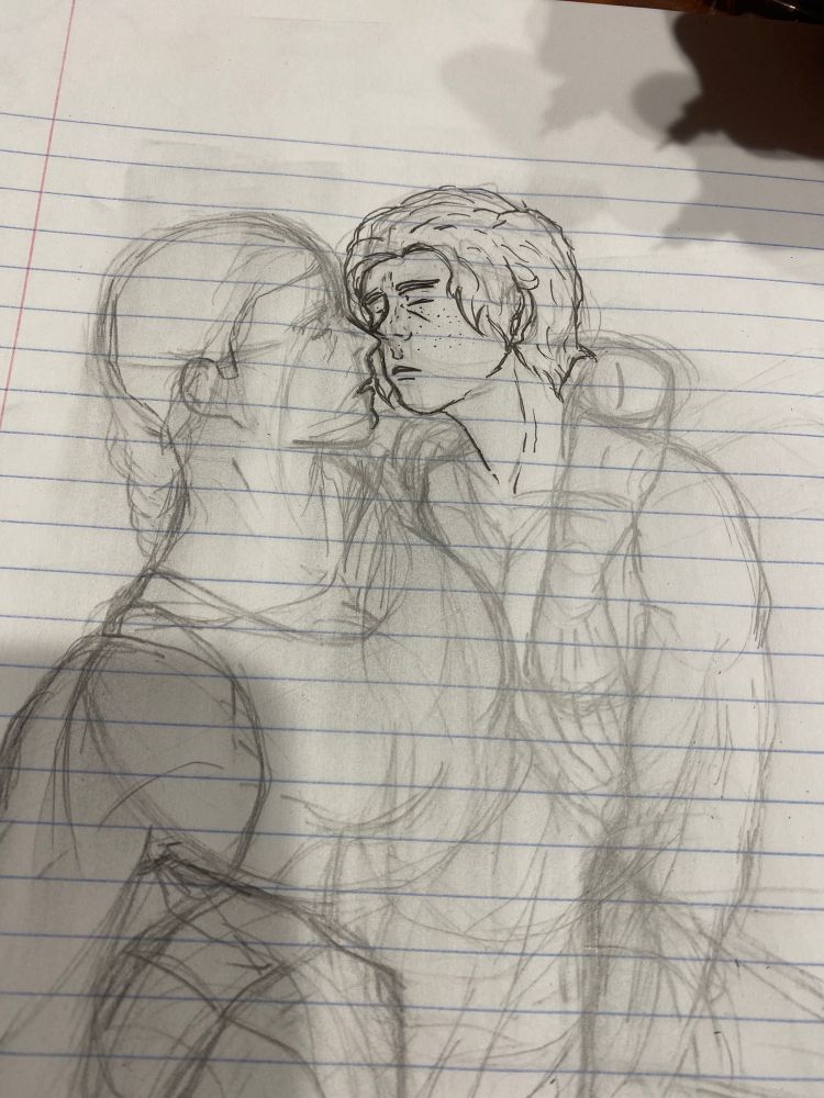 Twitch from Rainbow Six Siege and Caveira from Rainbow Six Siege are in close proximity of eachother, with Caveira wrapping an arm behind Twitch’s neck. Twitch is holding Caveira, both of whom are laying on a bed or mattress. 