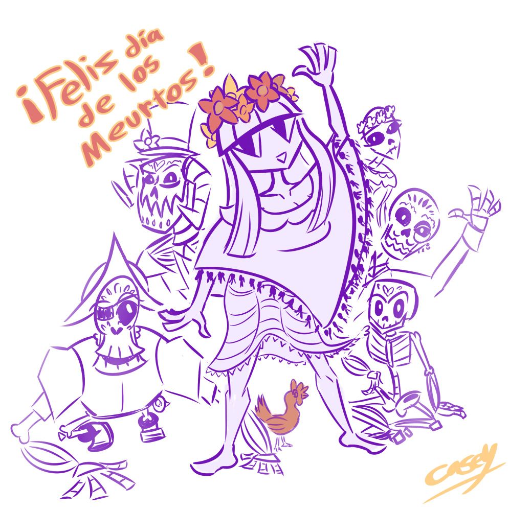 Featuring me, some as of yet unnamed skeleton OCs and Enclair (the chicken)
