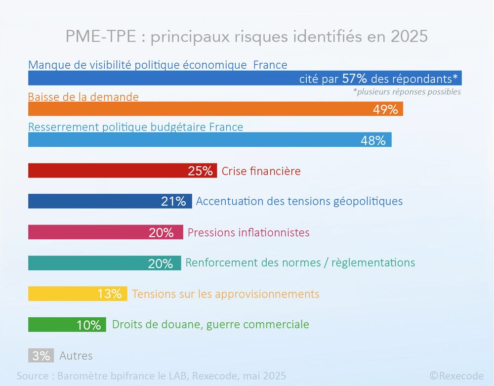 principaux risques cités par les PME/TPE pour 2025 (baromètre bpifrance Le LAB / Rexecode)