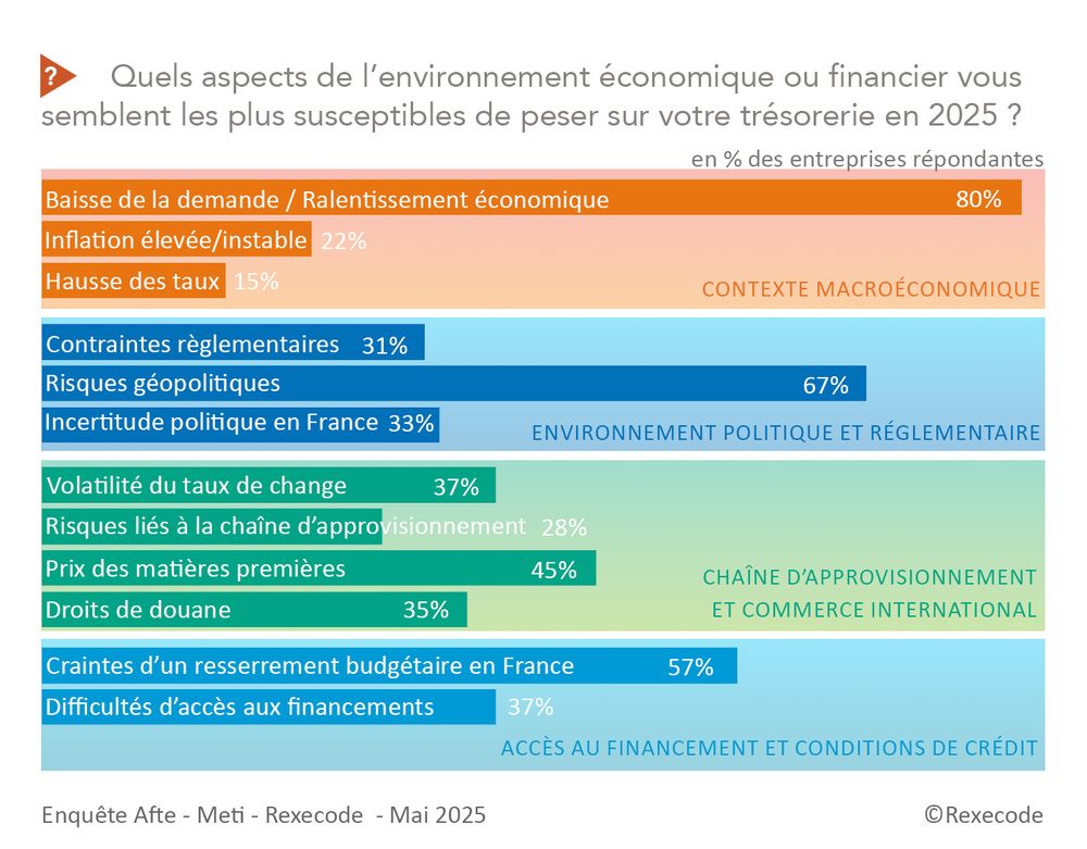 risques 2025 enquête trésorerie grandes entreprises et ETI (Rexecode, AFTE, Meti) mai 2025 (graphique Rexecode)