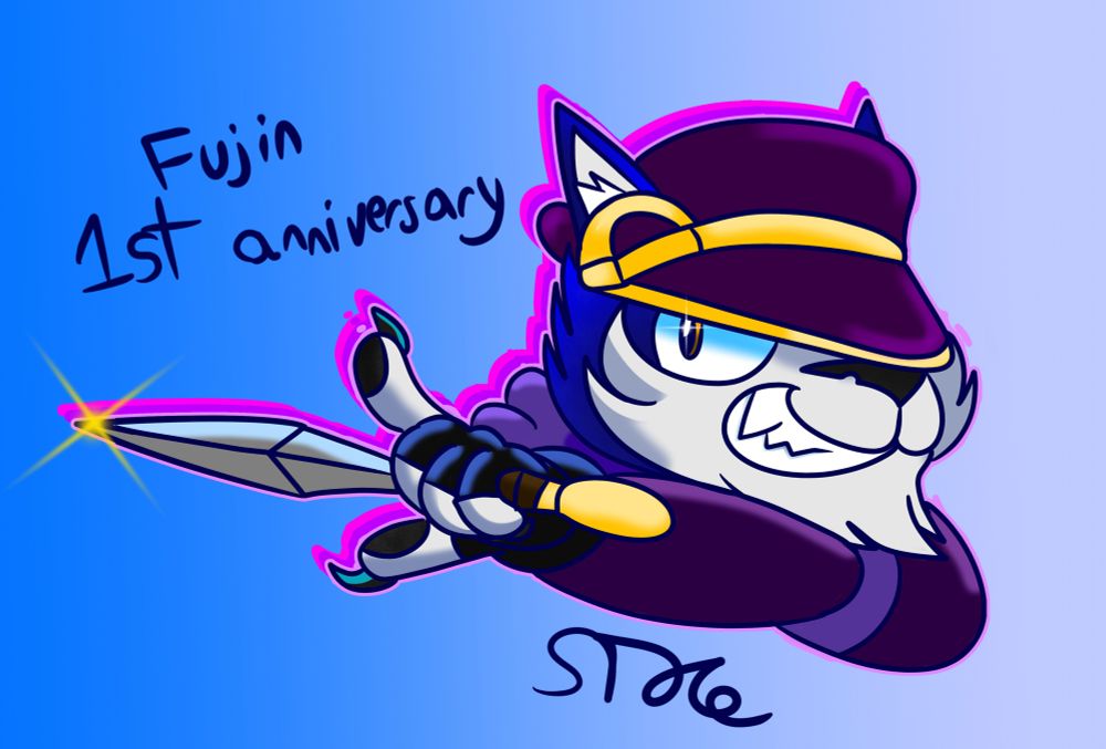 Headshot of Fujin posing with one of his daggers 