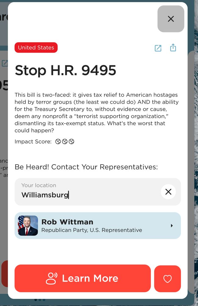 Screenshot of a tool that is used to call House representatives