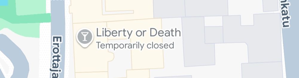 A screenshot of Google maps that displays a bar called "Liberty or death." It is temporarily closed