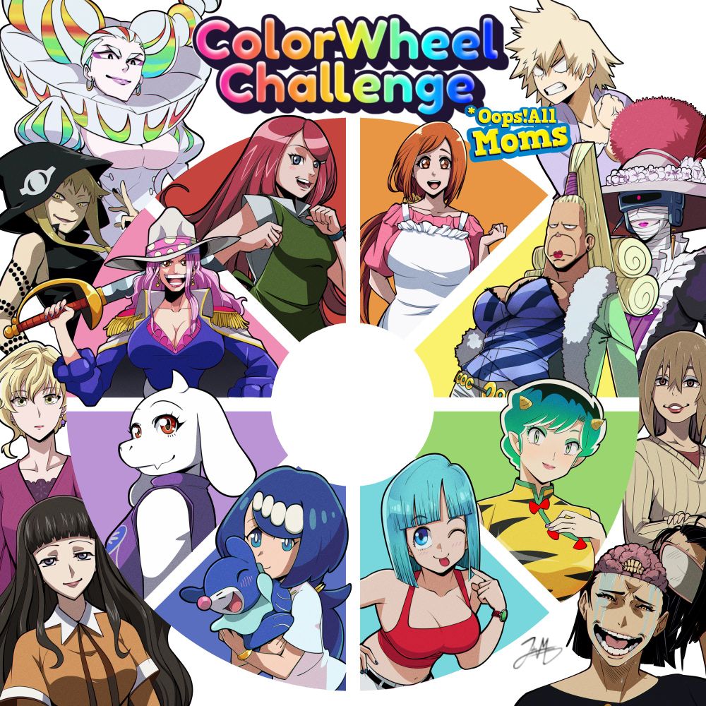 My finished colorwheel challenge full of anime moms 