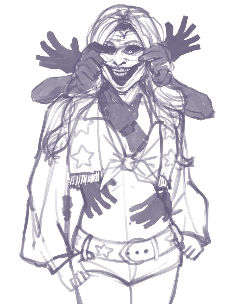 Monster woman with shadow arms reaching around her 