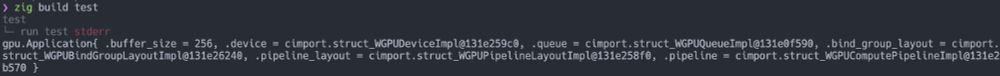 Output when running the zig build test command.