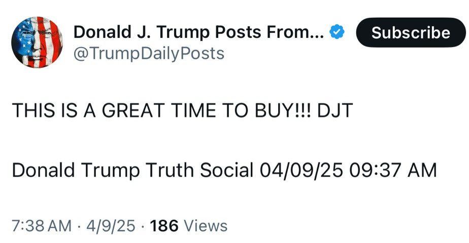 Donald Trump "Truths": THIS IS A GREAT TIME TO BUY!!! DJT