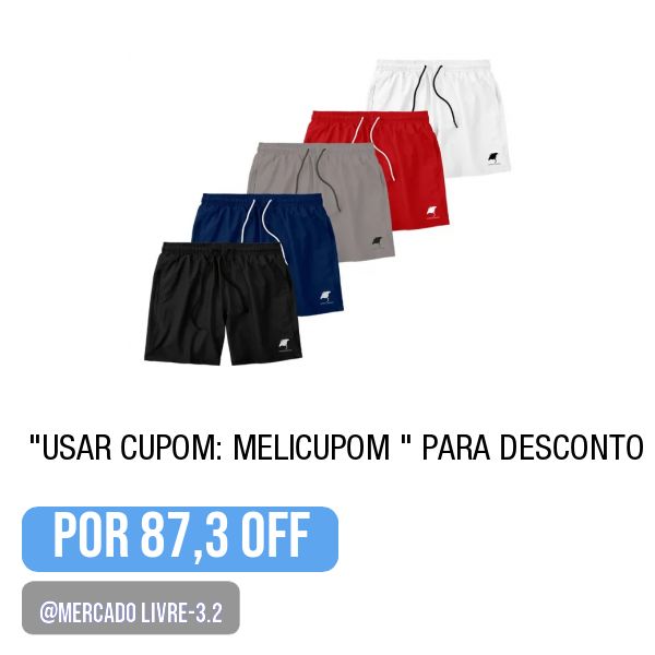 💥 Kit 5 Shorts Praia Masculino Academia Corrida Treino Básica-
.
⚠️ -1 -“Ver Produto”, e  </br> ⚠️ 2 - tela de pagamento, “Usar cupom: MELICUPOM ” para desconto.
.
😱 Por 87,3 OFF (Confira o DESCONTO tela de Pgto)
.
🛒 Compre aqui 👉🏽 https://mercadolivre.com/sec/2PWApTV