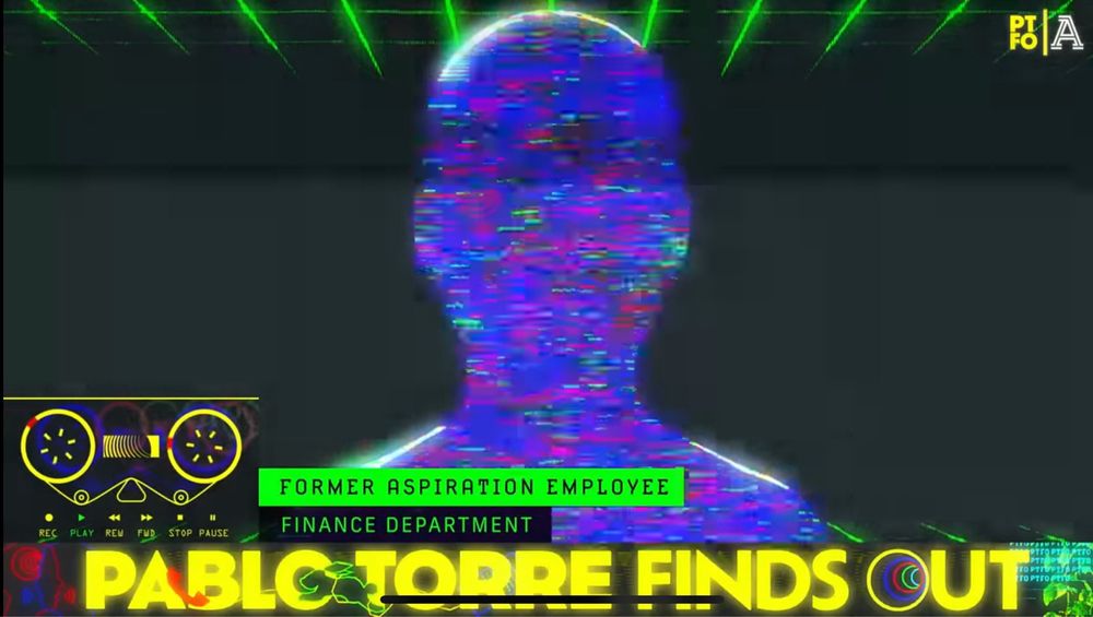 screenshot from pablo torre finds out. a silhouette of a head/shoulders labeled “former aspiration employee”