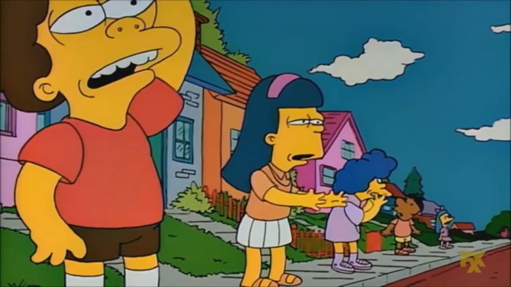 A screenshot is of the episode of the Simpsons where Marge gets itchy and scratchy to be less violent and all the kids turn off tv and go outside. 