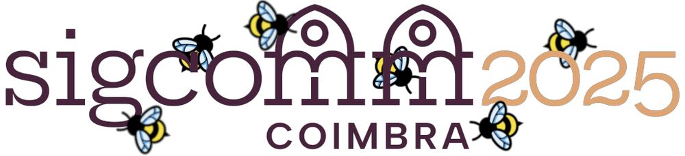 Logo of SIGCOMM 2025 with eBPF bees flying around the letters.