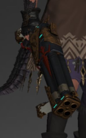a ffxiv screenshot of the phantom arquebus penumbrae, a large handgun with four barrels