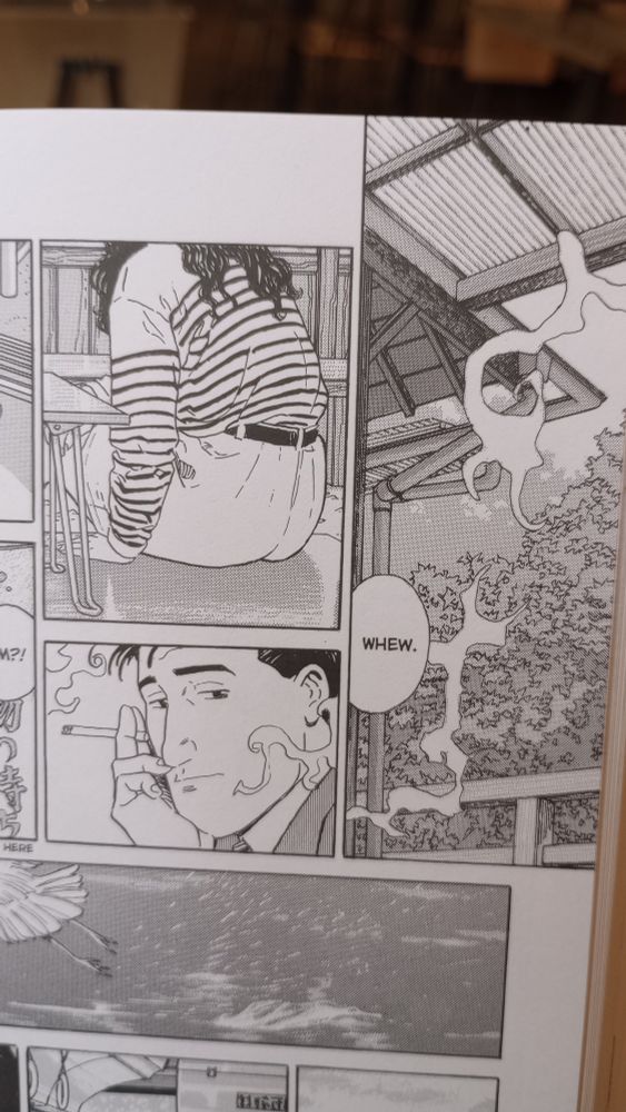 Smoking dude looking at a mom's butt. As one does.