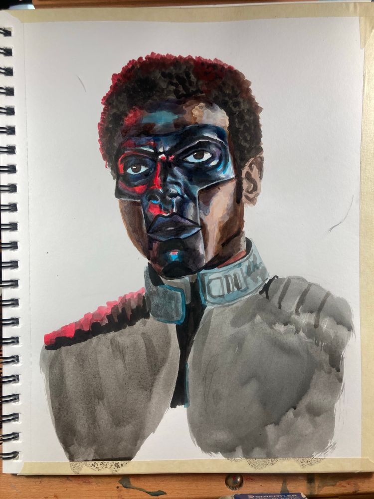 An acrylic ink drawing of Mister Terrific from Superman 