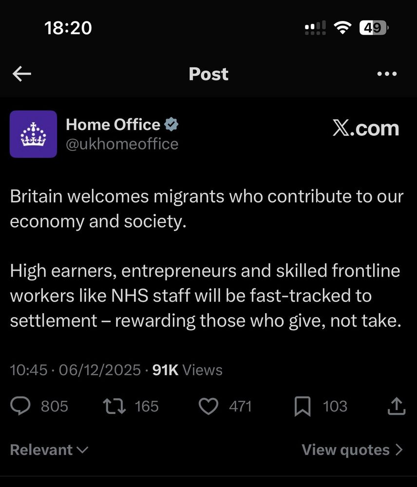 The Home Office saying anyone who isn't rich or willing to wipe arses can fuck off.