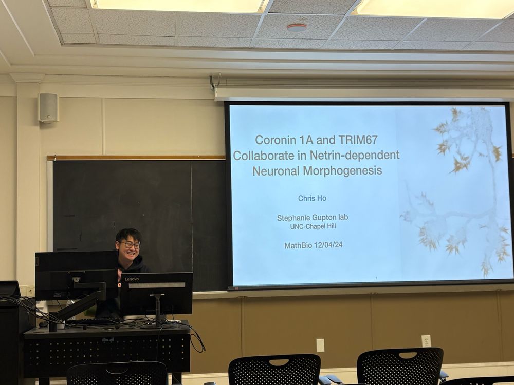 Chris Ho presenting on his work with Coronin 1A and Trim67 interactions in netrin response in neuronal morphogenesis. 