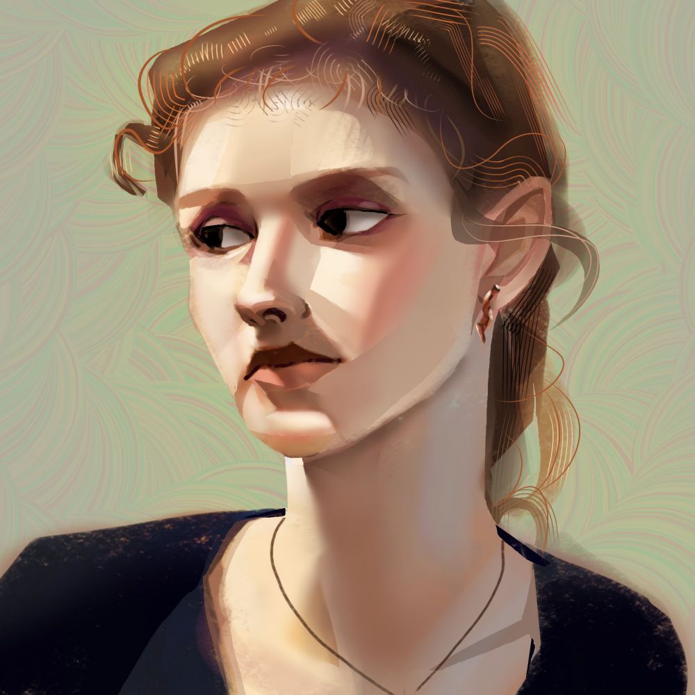 Digital portrait painting of a woman in detailed lighting