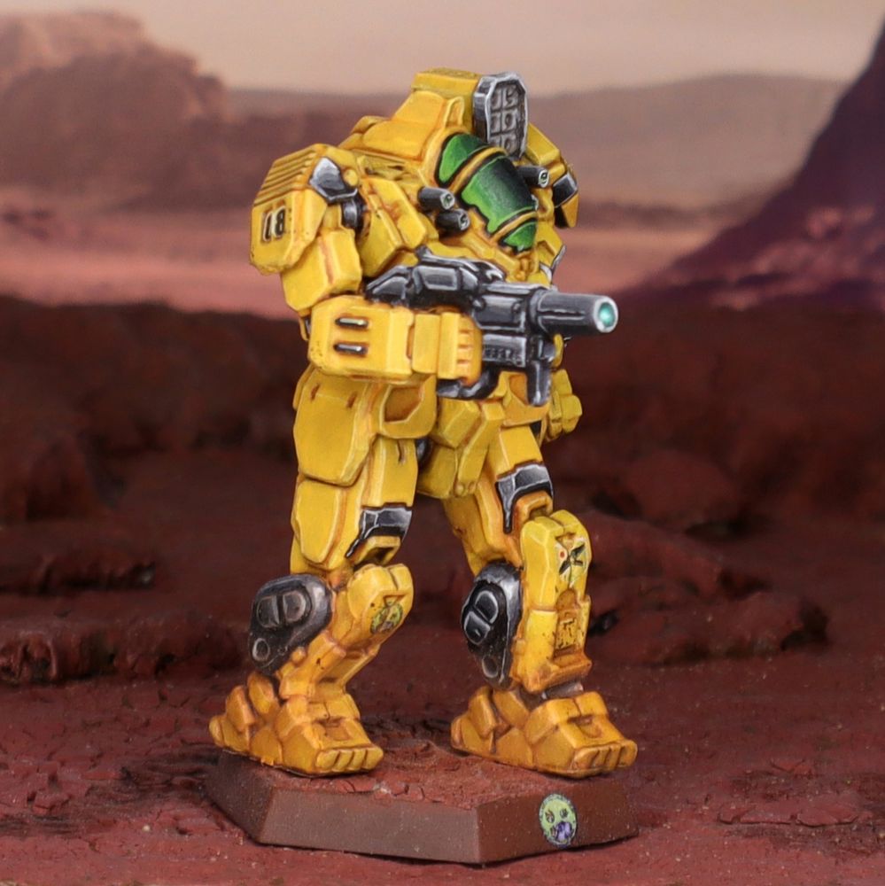 A miniature Battlemaster BattleMech in the colors of the 1st Canopian Cuirassiers
