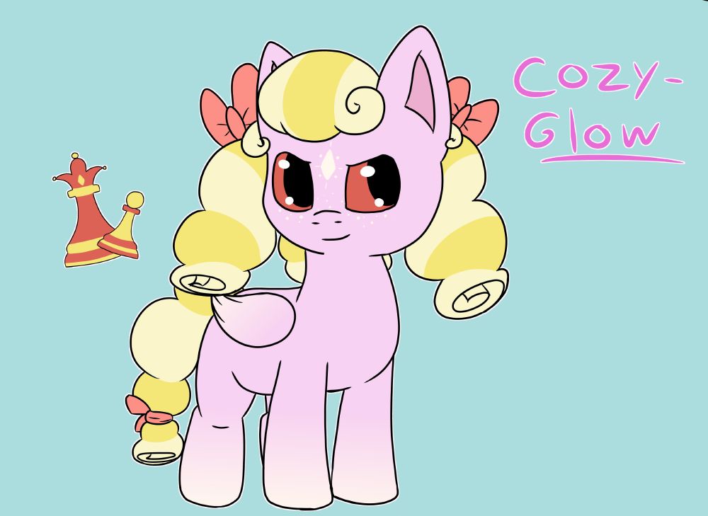 a redesign of Cozy glow, a character from the cartoon my little pony friendship is magic.