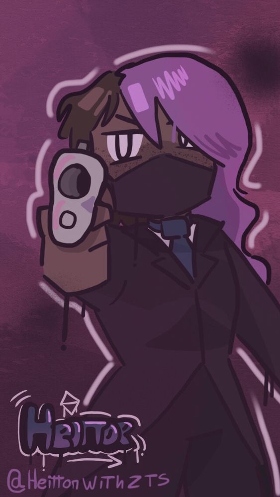 Uma garota apontando uma arma pra tela, enquanto usa um terno finíssimo