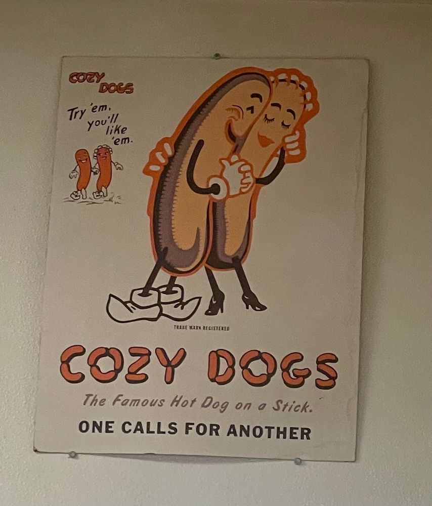 They call them Cozy Dogs not corn dogs, but I feel like they’re more commonly referred to as corn dogs and I didn’t want to explain it as much as I have here.  