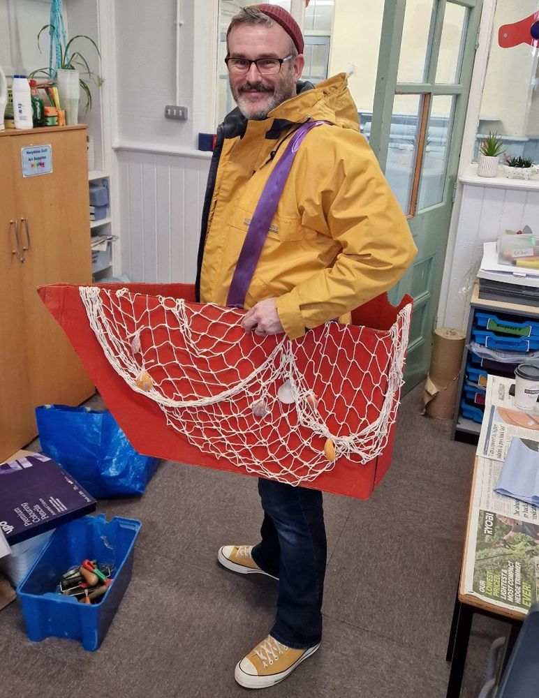 A teacher dressed up as Ernest from Nen and the Lonely Fisherman 