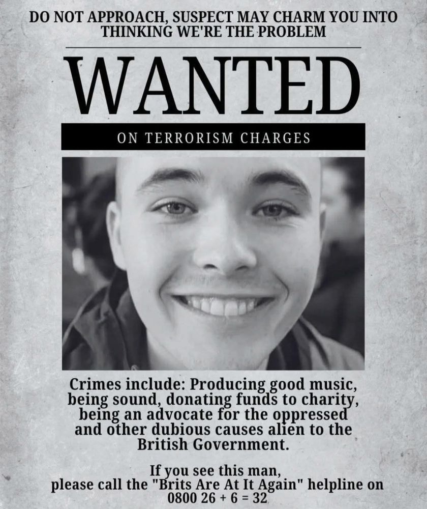 Black and white pic of Mo chara on a wanted poster brits are at it again
