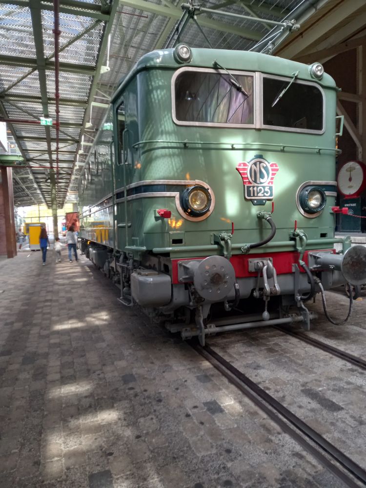 Another scene from the Railway Museum with a green train.