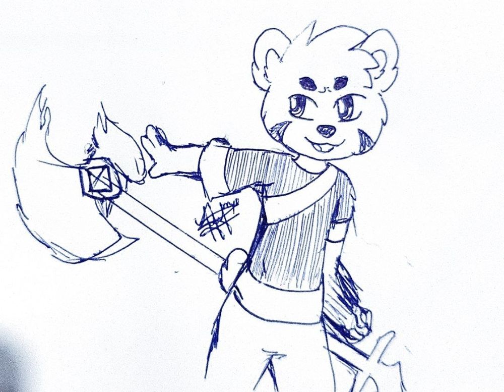 This drawing depicts Igor Bearusu wearing the Monk Armor (adapted for reasons) as he is carrying the Spectre Hamaxe, getting ready to rumble.