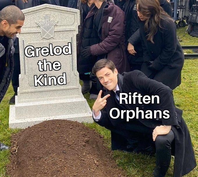 A meme of Grant Gustin who plays The flash throwing deuces over Oliver Queen's grave. The grave is labeled 'Grelod the Kind' and Grant is labeled 'Riften orphans' to symbolize how the orphans celebrated when she was killed during the Dark Brotherhood quest line in Skyrim by Bethesda Game Studios. I first did this meme a couple years ago.

Right or wrong this is meant to depict how people who suffer directly or indirectly by another's actions may celebrate when something befalls that person. #UnitedHealthcare
