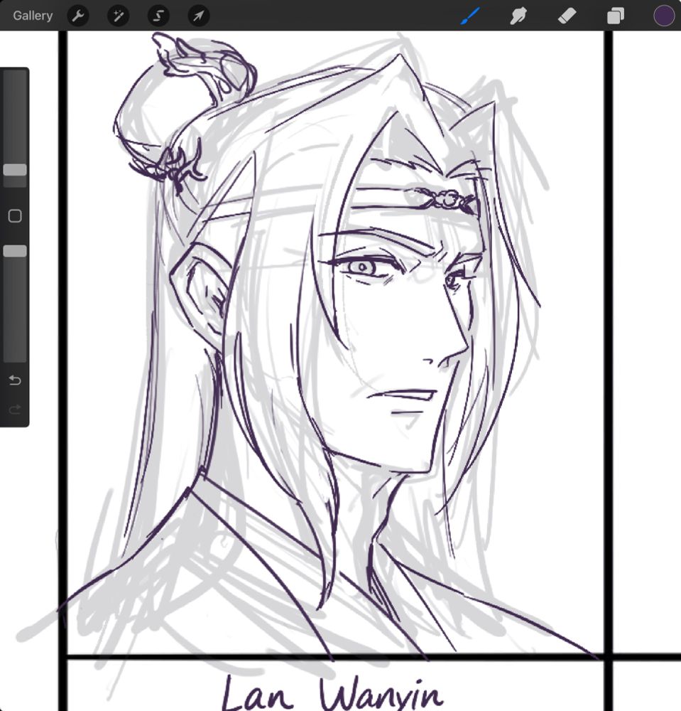 sketch of a disgruntled looking Jiang Cheng as Lan Wanyin