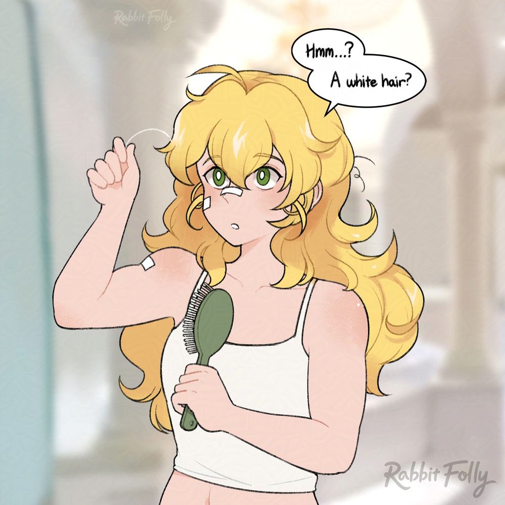 Mid-brush, Max finds a white hair on her head