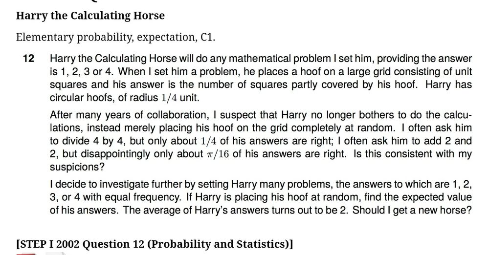 A STEP (maths) question about Harry the calculating horse.