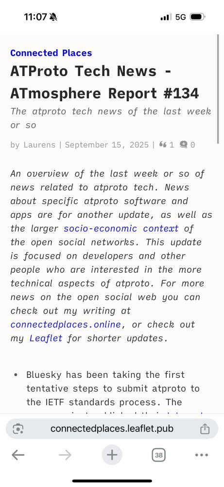 Screenshot of leaflet blog page on iOS